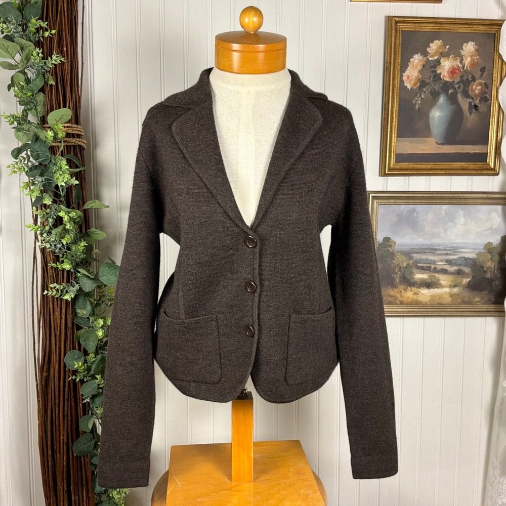 Vintage Valerie Stevens Merino Wool Blazer Women S Brown Knit Sweater Jacket